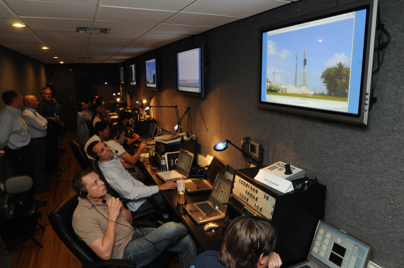 Falcon 1 Flight 4 mission control with Elon Musk watching the launch, September 28, 2008