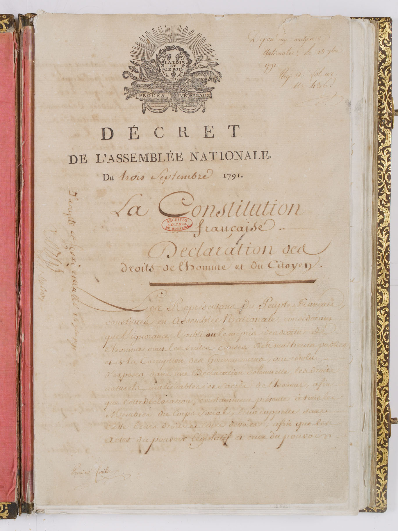 First page of the French Constitution of 1791